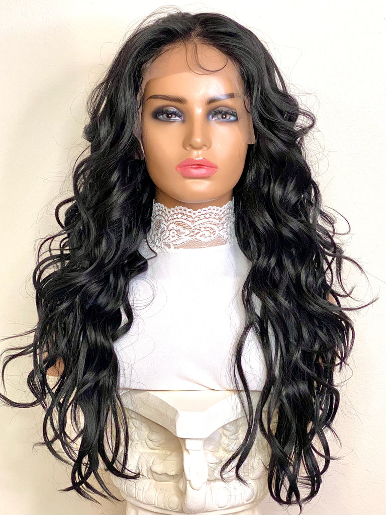 13x4 Hand-tied Lace Closure Fake Scalp Synthetic Wig- Expresso